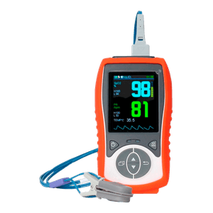 Oxímetro de pulso Palm Xignal. 3 parámetros (spo2, pr y temp) uso humano con sensor adulto.